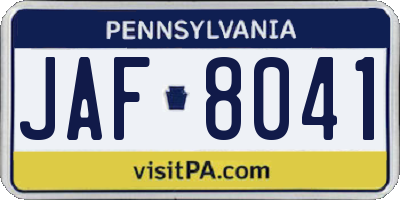 PA license plate JAF8041