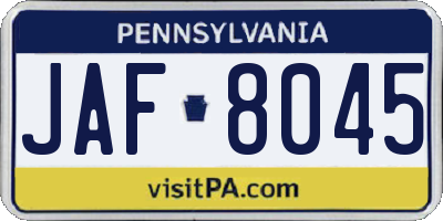 PA license plate JAF8045