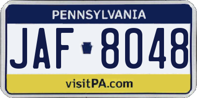 PA license plate JAF8048