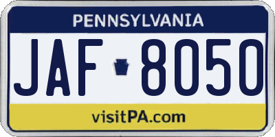 PA license plate JAF8050