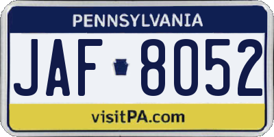 PA license plate JAF8052