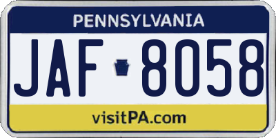 PA license plate JAF8058