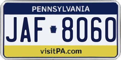 PA license plate JAF8060