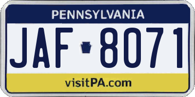 PA license plate JAF8071