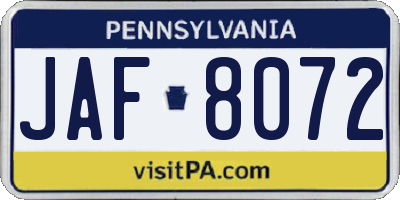PA license plate JAF8072