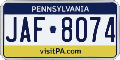 PA license plate JAF8074
