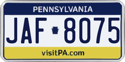 PA license plate JAF8075