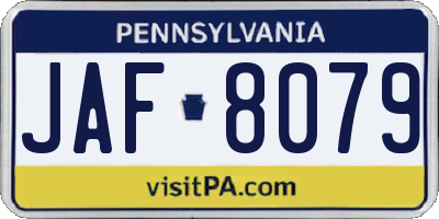 PA license plate JAF8079