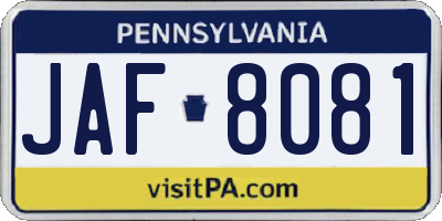 PA license plate JAF8081