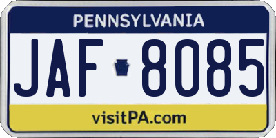 PA license plate JAF8085
