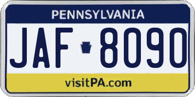 PA license plate JAF8090