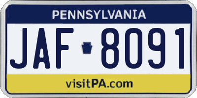 PA license plate JAF8091