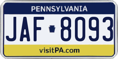 PA license plate JAF8093