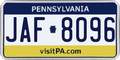 PA license plate JAF8096