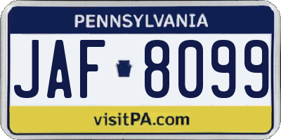 PA license plate JAF8099