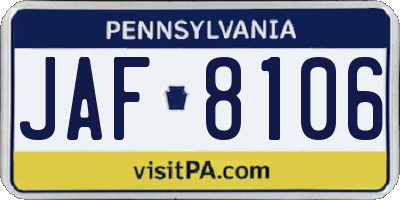 PA license plate JAF8106