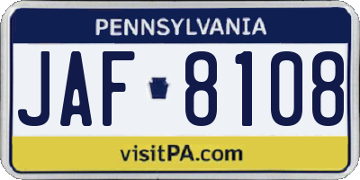 PA license plate JAF8108