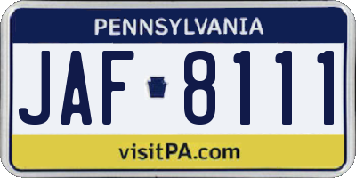 PA license plate JAF8111