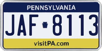 PA license plate JAF8113