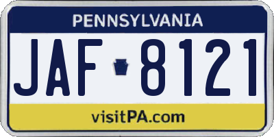PA license plate JAF8121
