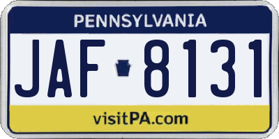 PA license plate JAF8131