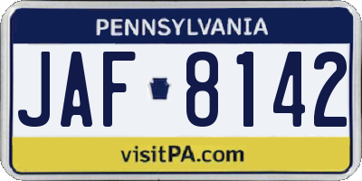 PA license plate JAF8142