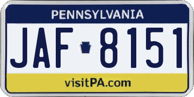 PA license plate JAF8151