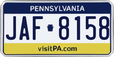 PA license plate JAF8158