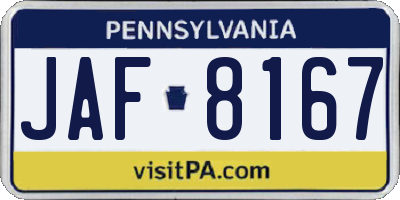 PA license plate JAF8167