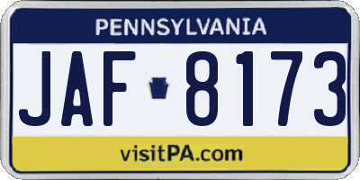 PA license plate JAF8173