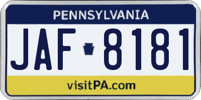 PA license plate JAF8181