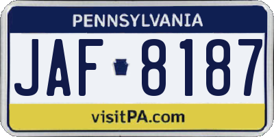 PA license plate JAF8187