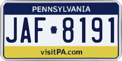 PA license plate JAF8191