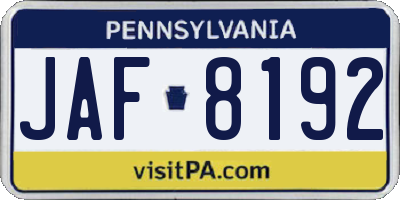 PA license plate JAF8192