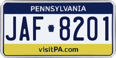 PA license plate JAF8201