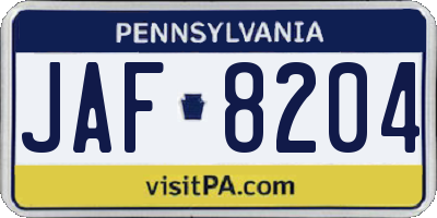 PA license plate JAF8204