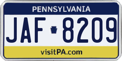 PA license plate JAF8209
