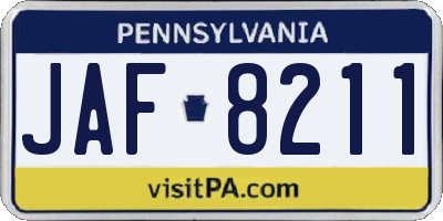 PA license plate JAF8211