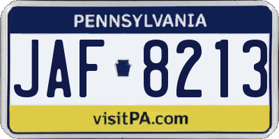 PA license plate JAF8213