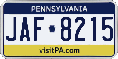 PA license plate JAF8215