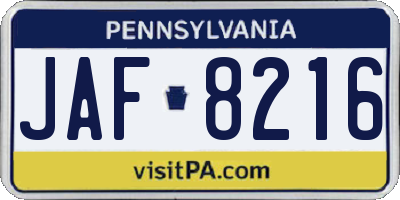 PA license plate JAF8216