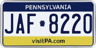 PA license plate JAF8220