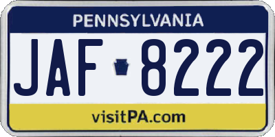 PA license plate JAF8222