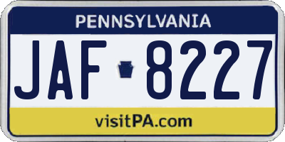 PA license plate JAF8227
