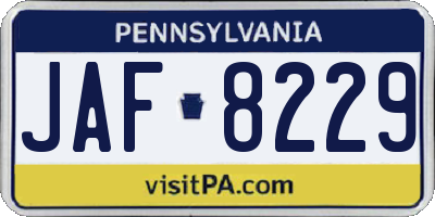 PA license plate JAF8229