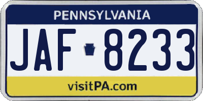 PA license plate JAF8233