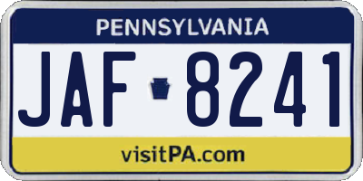 PA license plate JAF8241
