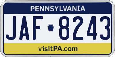 PA license plate JAF8243