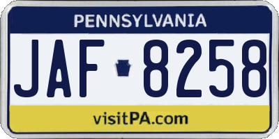PA license plate JAF8258