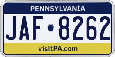 PA license plate JAF8262